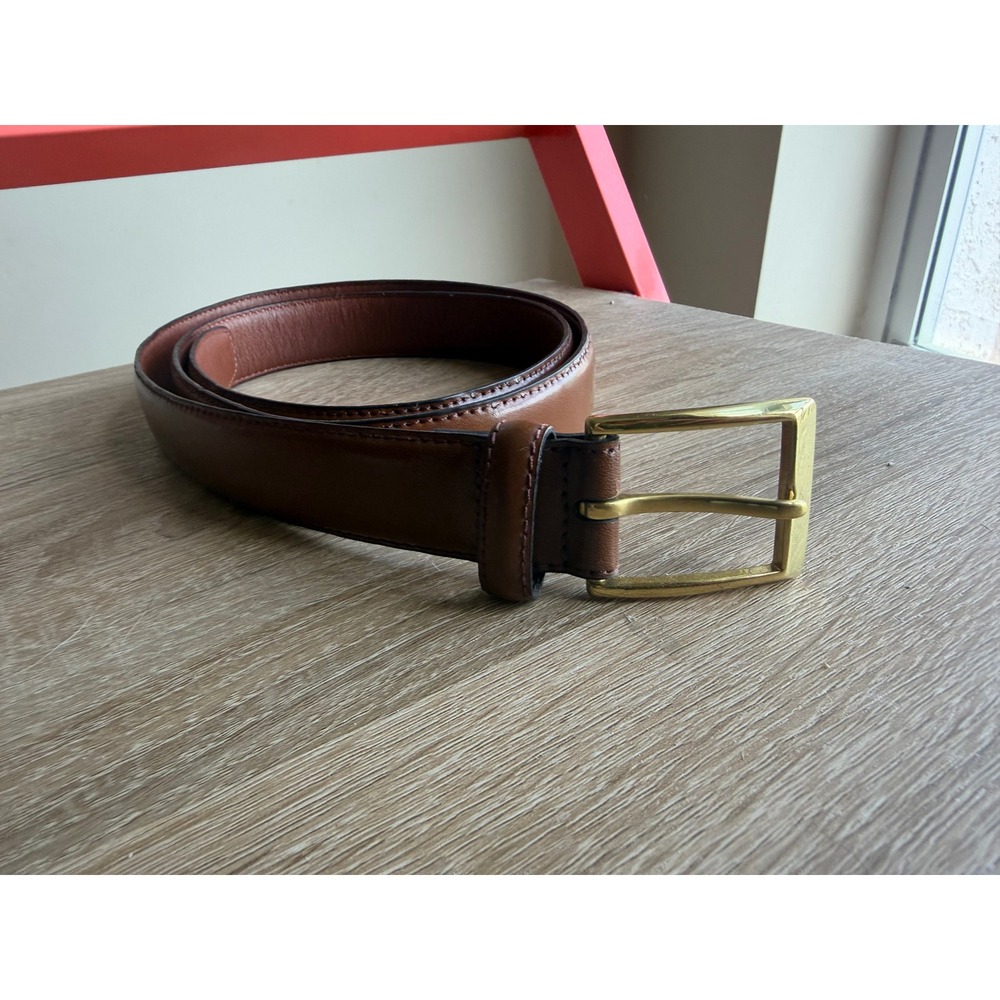 Jos. A. Bank Mens Cognac Brown Fine Italian‎ Leather Dress Belt Gold Buckle 42